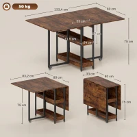 HOMCOM Inklapbare eettafel in industriële stijl, voor maximaal 4 personen, met open schappen, flexibel, metaal, spaanplaat, bruin(m-3)