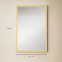 HOMCOM Miroir mural rectangulaire 60 x 40 cm, cadre en bois naturel, idéal pour la salle de bain, salon ou chambre(m-3)