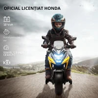 AIYAPLAY Motocicletă electrică pentru copii, Honda, 3 km/h, Muzică & Lumină, 3-6 ani, până la 30 kg, Galben(m-6)