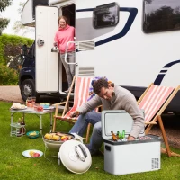 Outsunny Geleira de Compressor 30L Geleira Portátil de Carro CC 12V/24V e CA 110-240V até -22 ℃ com Tela Tátil e Alças para Barco Caminhão 61x32x40cm Branco(m-2)
