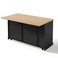 Kücheninsel auf Rollen mit klappbarer Arbeitsplatte, verstecktem Müllfach, feststellbaren 360°-Rollen, 120x70x93,5 cm, Schwarz(m-1)