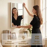 HOMCOM Miroir mural rectangulaire 50 x 70 cm, cadre en bois blanc, idéal pour la salle de bain, salon ou chambre(m-4)