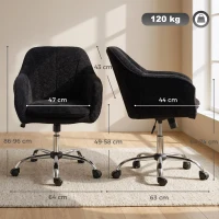 HOMCOM Modern Makeup Vanity Chair, Snow Flannel Office Chair with Tub Back, Black(m-3)
