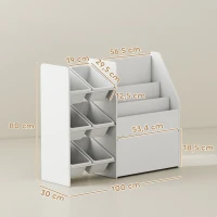 AIYAPLAY Spielzeugregal, Kinderzimmerregal mit 6 Behälter, Bücherablage, rollbare Box, 100 x 30 x 80 cm, MDF, Stahl, Weiß(m-3)
