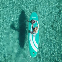 Outsunny Prancha de Paddle Surf Insuflável 300x76x15cm Prancha de Stand Up Insuflável com Remo Ajustável Barbatanas Superfície Antiderrapante Bomba e Bolsa de Transporte Azul(m-10)