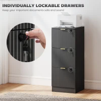 HOMCOM Filing Cabinet, Fluted Vertical File Cabinet with 3 Lockable Drawers and Hanging Rails, Black(m-6)
