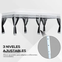 Outsunny Carpa Plegable 6x3 m Cenador para Jardín Gazebo con 6 Cortinas Mosquitera y Cremallera Bolsa de Transporte Impermeable para Exterior Blanco(m-7)