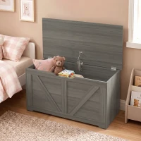 HOMCOM 100L Home Storage Box, with Safety Hinge - Dark Grey Wood-Effect(m-8)