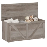 HOMCOM 127L Home Storage Box, with Safety Hinges - Grey Wood-Effect(m-13)