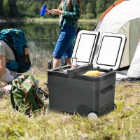 Outsunny Glacière élétrique portable congélateur et réfrigérateur avec 2 zones - contenance 45 L avec roues, poignée télescopique, 12/24 V DC et 110-240 V AC(m-10)