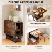 HOMCOM Inklapbare eettafel in industriële stijl, voor maximaal 4 personen, met open schappen, flexibel, metaal, spaanplaat, bruin(m-4)