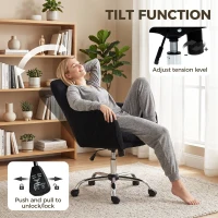 HOMCOM Modern Makeup Vanity Chair, Snow Flannel Office Chair with Tub Back, Black(m-6)