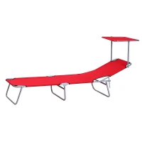 Outsunny Klapbare ligstoel met zonnescherm, verstelbare rugleuning, metalen frame, 187 x 58 x 36 cm, rood(m-10)