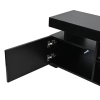 TV-Lowboard mit Hochglanz-Front, verstellbare Trennwand aus gehärtetem Glas, geeignet für Fernseher bis ca. 80 Zoll, 180x35x45 cm, Schwarz(m-9)