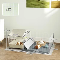 PawHut Cușcă porcușor de Guineea cușcă pentru animale mici cu parc detașabil covor impermeabil bol de hrănire 108 x 71 x 57 cm bej(m-3)