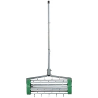 Outsunny gazonbeluchter handvat lengte verstelbaar handverticuteer gazonbeluchter spiked roller gazon rollende gazonbeluchter onderhoud tuin verzinkte buis groen + zilver 135 x 42,5 x 15 cm(m-11)