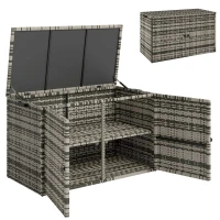 Outsunny Baule da Esterno da 350L a 2 Livelli con Pistoni a Gas, Rattan PE e Acciaio, 118x57x69 cm, Grigio(m-1)