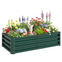 Outsunny Raised Beds for Garden, Galvanized Outdoor Planters, for Herbs and Vegetables, Use for Patio, Backyard, Balcony, Green(m-1)