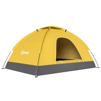 Outsunny 2 Person Camping Tent, Dome Tent with Zipped Doors, Storage Pocket, Portable Handy Bag, Yellow(m-1)