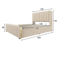 Pat dublu tapițat cu spațiu de depozitare pentru saltea 140x190 cm, pat rabatabil hidraulic cu husă din in, fără saltea, 203x150x102 cm, Bej(m-3)