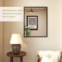 HOMCOM Miroir mural rectangulaire 90 x 70 cm, cadre en bois noir, idéal pour la salle de bain, salon ou chambre(m-4)