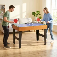 HOMCOM Mesa Multijogos 4 em 1 com Matraquilhos Bilhar Hóquei de Mesa e Ping-pong para Crianças e Adultos 107x61x84,5 cm Natural(m-9)