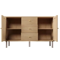 Comodă în stil rustic cu 2 uși, 3 sertare și polițe interioare reglabile pe înălțime, 120x40x70 cm, Culoare naturală(m-7)