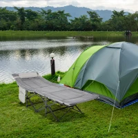 Outsunny Lettino da Campeggio Pieghevole e Imbottito con Tasca Portaoggetti, 188x64.5x53 cm, Grigio chiaro(m-10)