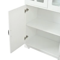 Vitrinenschrank, 4-türig, viel Stauraum mit 5 Einlegeböden, Landhaus-Stil, 80x38x180 cm, Weiß(m-11)