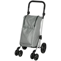 HOMCOM Carrito de Compra Plegable de 46 L Carro 3 en 1 con 6 Ruedas Bolsa Térmica y Asa Ajustable 44x58x100 cm Gris(m-11)