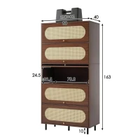 Bufet cu 5 uși rabatabile, mult spațiu de depozitare și front din ratan, 80x40x163 cm, Culoare naturală(m-3)