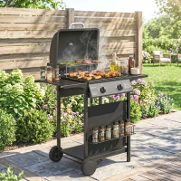 Outsunny Barbecue Gas con 2 Bruciatori, Tavolini Laterali e Termometro Integrato, in Acciaio Inox, 99x56x95 cm, Nero(m-8)