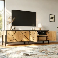Comodă TV joasă, cu design geometric contrastant, potrivită pentru televizoare de până la aprox. 65 inch, 153x40x50 cm, Culoare naturală(m-2)