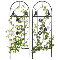 Outsunny Treillis de jardin lot de 2 support pour plantes grimpantes en métal - 38 x 98 cm noir(m-1)