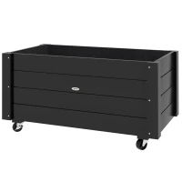 Outsunny verhoogd bed, bloembak met wielen, plantenbak voor tuin, massief hout(m-9)