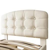 Polsterbett 90x200, dreifach höhenverstellbar, integrierte Schubladen und Staufächer, 207x101x120 cm, Beige(m-10)