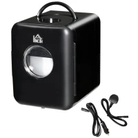 HOMCOM 4L Mini Fridge 6Can, AC+DC Portable Cooler & Warmer Car Refrigerator for Skincare, Makeup, Cosmetics, Food, for Bedroom, Home, Caravan, Car, Black(m-10)