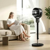 HOMCOM Ventilateur sur pied silencieux 20 dB, oscillation 70°+90°, 8 vitesses, télécommande, minuterie 12H, hauteur réglable(m-10)