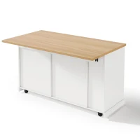 Kücheninsel auf Rollen mit klappbarer Arbeitsplatte, verstecktem Müllfach, feststellbaren 360°-Rollen, 120x70x93,5 cm, Weiß(m-1)