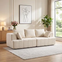 HOMCOM Divano 3 posti in chenille da 248 cm con seduta ampia e cuscini a molle, beige(m-6)