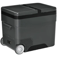 Outsunny Geleira Elétrica de Compressor Portátil 45L Geleira de Carro 12/24V CC com Temperatura de 10℃ a -22℃ Tela LCD Tátil Alças de Transporte e Rodas 63,2x42x50,8cm Cinza(m-10)