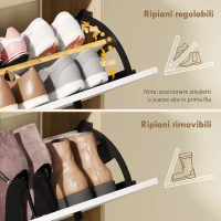 HOMCOM Scarpiera Slim con 2 Cassetti Ribaltabili e 3 Vani Aperti, Capacità 15 Scarpe, 83x24x90.5 cm, Color Legno e Bianco(m-5)
