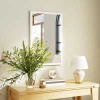 HOMCOM Miroir mural rectangulaire 60 x 40 cm, cadre en bois blanc, idéal pour la salle de bain, salon ou chambre(m-9)