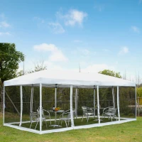 Outsunny Carpa Plegable 6x3 m Cenador para Jardín Gazebo con 6 Cortinas Mosquitera y Cremallera Bolsa de Transporte Impermeable para Exterior Blanco(m-2)