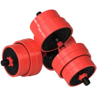 SPORTNOW 30kg 6-In-One Adjustable Weight Dumbbells Set, Barbell, Kettlebell, Push Up Stand - Red(m-1)