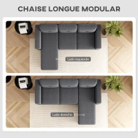 HOMCOM Sofá Chaise Longue Reversible de 3 Plazas Tapizado en Pana Marco de Acero para Espacios Reducidos Gris Oscuro(m-4)