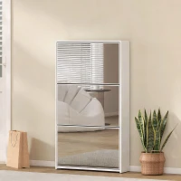 HOMCOM Meuble à chaussures 9 paires, armoire à chaussures étroite, 3 tiroirs rabattables et portes miroirs, 65x17x114,5cm blanc(m-2)