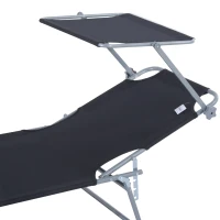Outsunny Klapbare ligstoel met zonnescherm, verstelbare rugleuning, metalen frame, 187 x 58 x 36 cm, zwart(m-10)