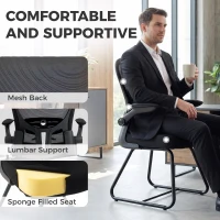 HOMCOM Reception Chair, Conference Meeting Office Chair with Flip-up Armrest, Mesh Backrest, Lumbar Support and Metal Base(m-5)