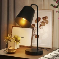 HOMCOM Set de Lámparas de Mesa 2 Unidades Lámparas Modernas con Puerto USB-A y USB-C para Dormitorio Salón y Oficina Negro(m-7)